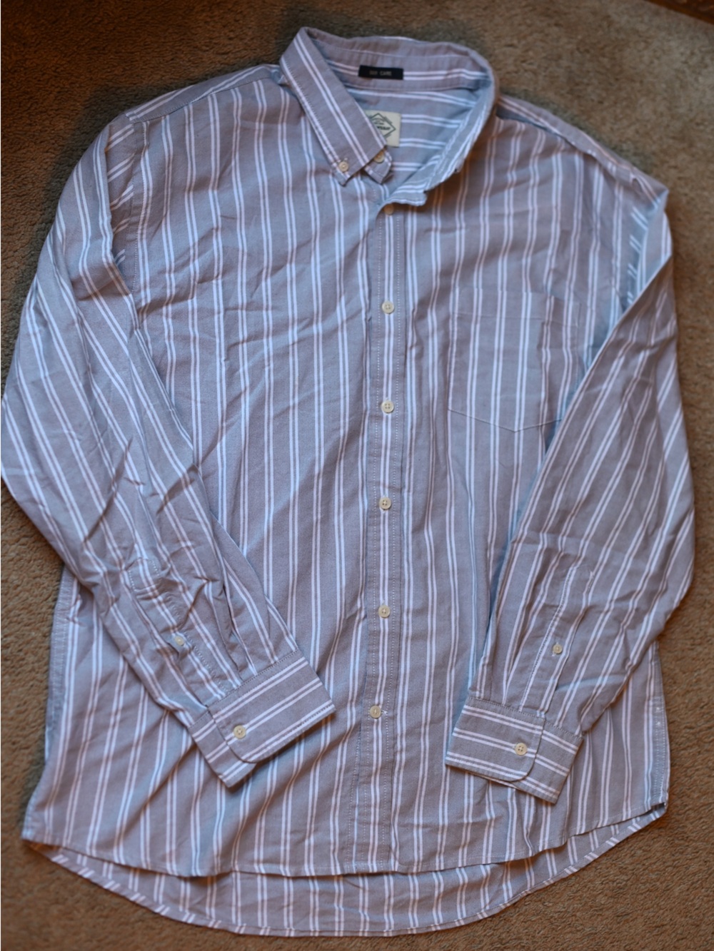 St. John's Bay Men’s Grey and White Striped Dress Shirt